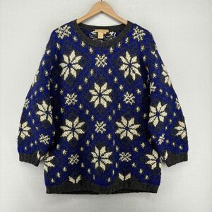 Studio 121 Sweater Womens XL Wool Snowflakes Holiday Winter Pullover Blue VTG